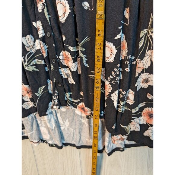 Torrid Black Floral Babydoll Super Soft Ruffle Short Sleeve Tunic 5XL Flowy - Picture 7 of 7
